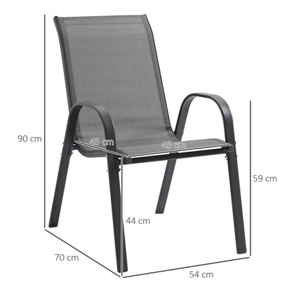 Set van 2 tuinstoelen stapelstoelen met armleuningen metaalgaas stof grijs 70x54x90cm voor terras- en tuinmeubelen