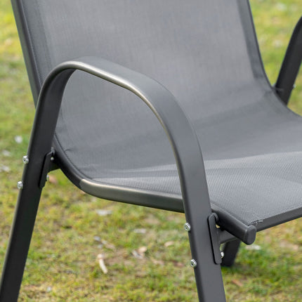 Set van 2 tuinstoelen stapelstoelen met armleuningen metaalgaas stof grijs 70x54x90cm voor terras- en tuinmeubelen
