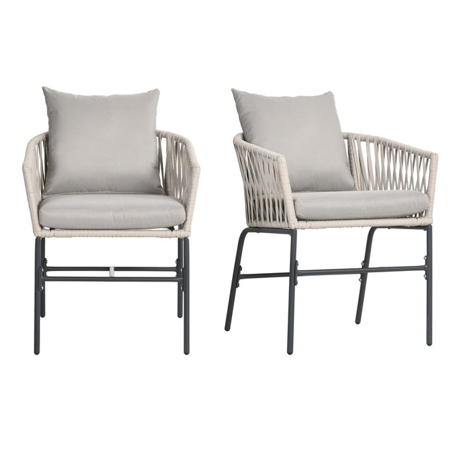 Boho Style Metal Garden Chairs with Cushions - Set of 2