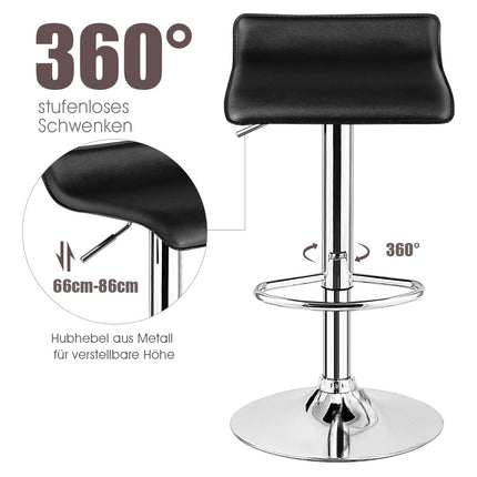 Set of 2 height-adjustable bar stools with backrest &amp; Footrest 360° swivel chair black