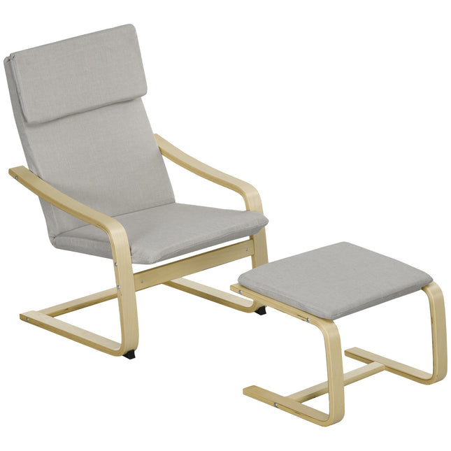 Set ligstoelen met voetenbankje - Linnen hoes, lichtgrijs