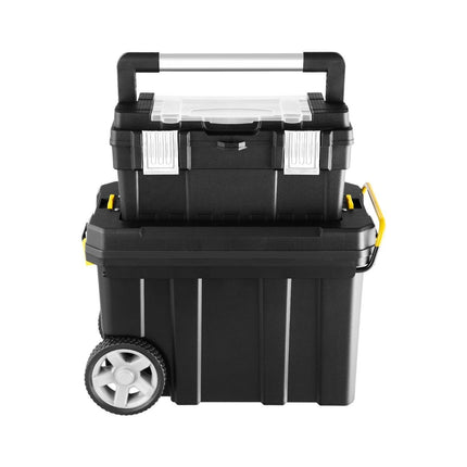 Set of 2 portable tool cases with pull handle and removable compartment, trolley tool case, black