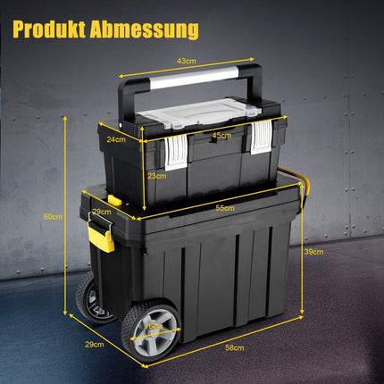 Set of 2 portable tool cases with pull handle and removable compartment, trolley tool case, black
