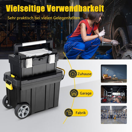 Set of 2 portable tool cases with pull handle and removable compartment, trolley tool case, black