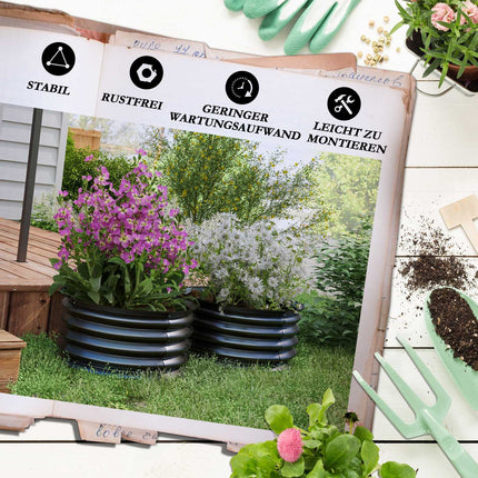 Set van 2 verhoogde bedden van staal, plantenbed, koudframe, tuinbed, bloembak, stapelbaar, plantenbak, groentebed, diameter 60 x 30 cm voor tuin, balkon, plantenpot voor bloemen, planten, groenten