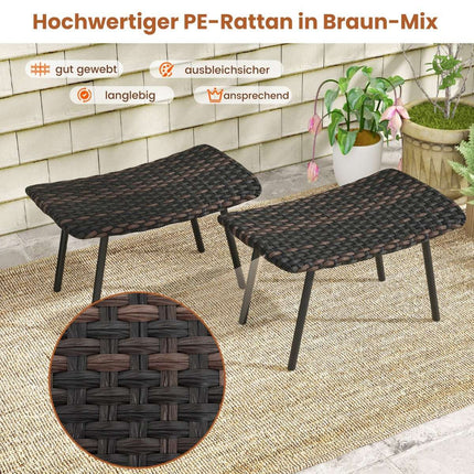 Set of 2 rattan footstools with quick-drying foam padding