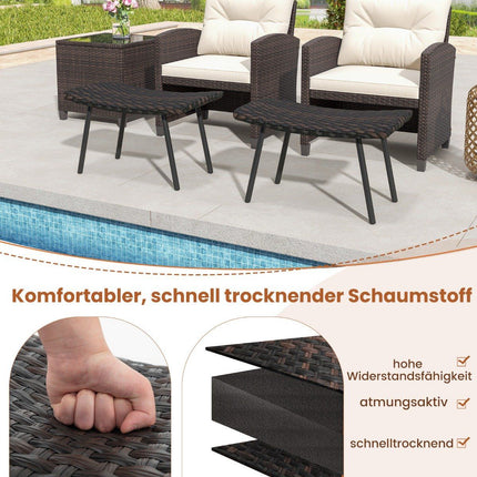 Set of 2 rattan footstools with quick-drying foam padding