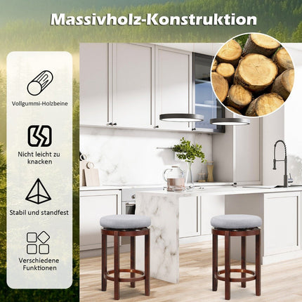 Set of 2 stools in counter height 66 cm high swivel bar stools 42 x 42 x 66 cm gray and brown