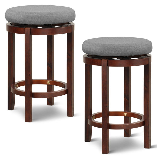 Set of 2 stools in counter height 66 cm high swivel bar stools 42 x 42 x 66 cm gray and brown
