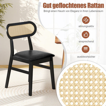 Set of 2 wooden dining chairs with black padded seat