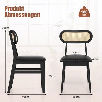 Set of 2 wooden dining chairs with black padded seat