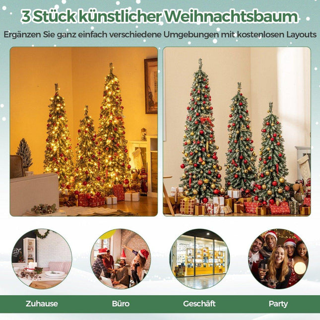 Set of 3 Artificial Pencil Christmas Trees 120+150+180 cm Christmas Tree for Home Office