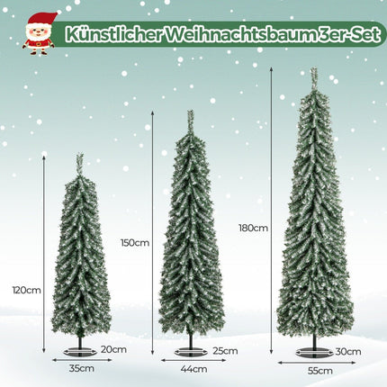 Set of 3 Artificial Pencil Christmas Trees 120+150+180 cm Christmas Tree for Home Office