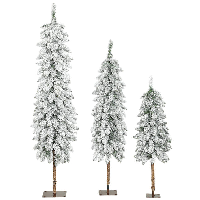 Set of 3 Snowy Artificial Christmas Trees, 3 Sizes, Flame-Resistant