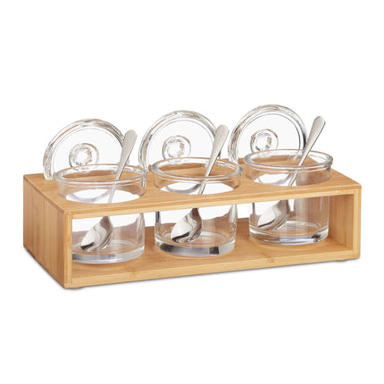 Set of 3 Spice Jars with Bamboo Holder