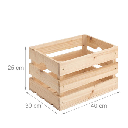 Set of 3 Stackable Pine Wooden Crates, 25x40x30 cm