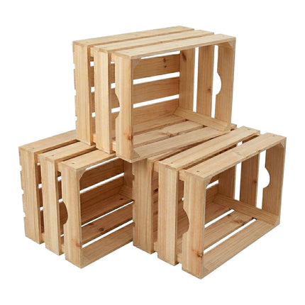 Set of 3 Stackable Pine Wooden Crates, 25x40x30 cm