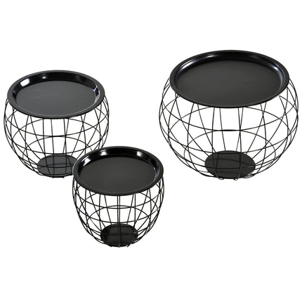 Black coffee tables - Set of 3 with removable tops