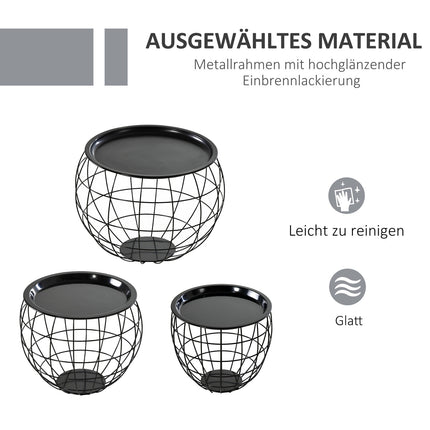 Black coffee tables - Set of 3 with removable tops