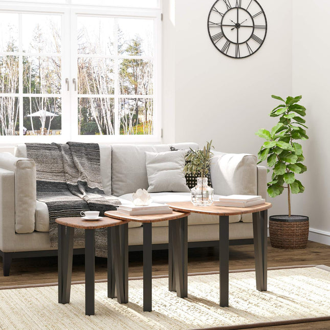 Nesting coffee table set, natural MDF and black finish