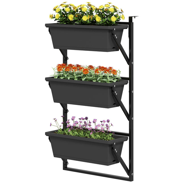 Dark gray square flower pots in plastic, 56x42 cm, set of 3