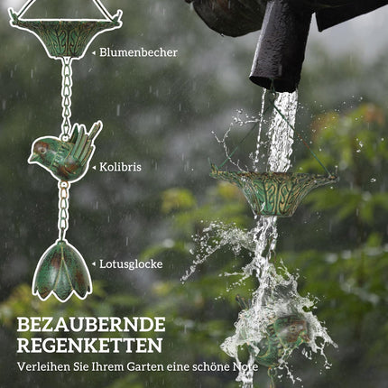 Metal rain chains for gutters, 3 sets with bells, 123 cm