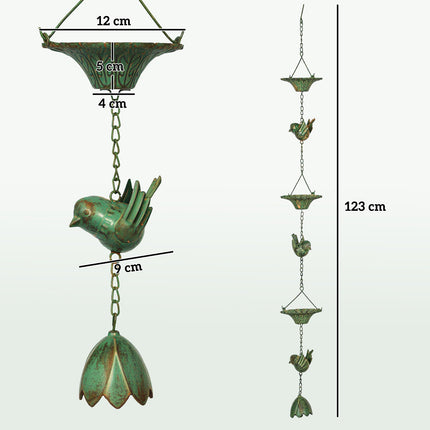 Metal rain chains for gutters, 3 sets with bells, 123 cm