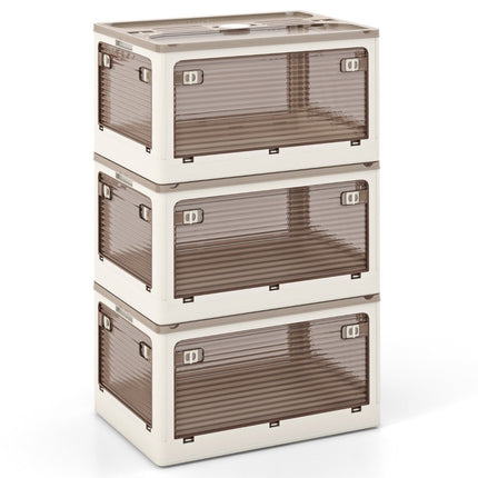 Set of 3 storage boxes with lids on wheels. Foldable stacking boxes accessible from 5 sides. 132 liters