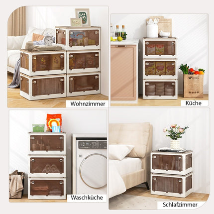 Set of 3 storage boxes with lids on wheels. Foldable stacking boxes accessible from 5 sides. 132 liters