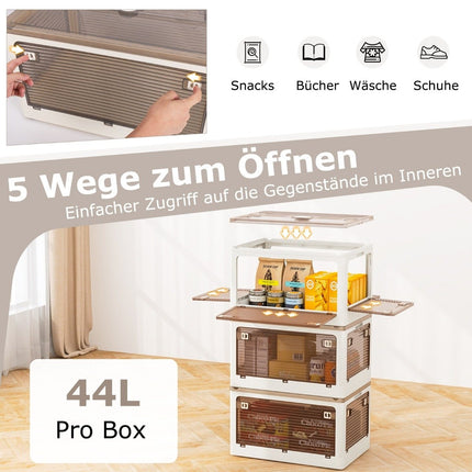 Set of 3 storage boxes with lids on wheels. Foldable stacking boxes accessible from 5 sides. 132 liters