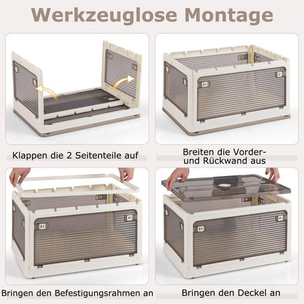 Set of 3 storage boxes with lids on wheels Foldable stacking boxes accessible from 5 sides 90 liters