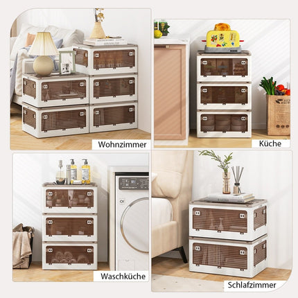 Set of 3 storage boxes with lids on wheels Foldable stacking boxes accessible from 5 sides 90 liters
