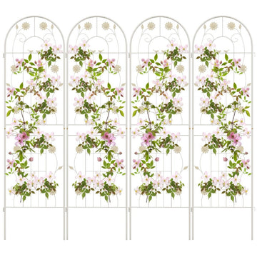 Set of 4 180 x 50 cm metal trellis for plugging in, decorative garden fence, free-standing trellis, white
