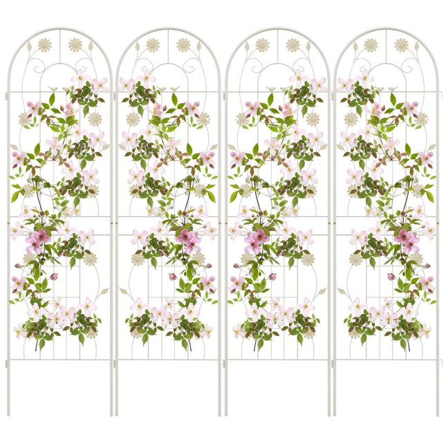 Set of 4 180 x 50 cm metal trellis for plugging in, decorative garden fence, free-standing trellis, white