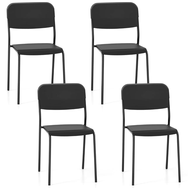 Set van 4 zwarte stapelbare eetkamerstoelen met metalen poten