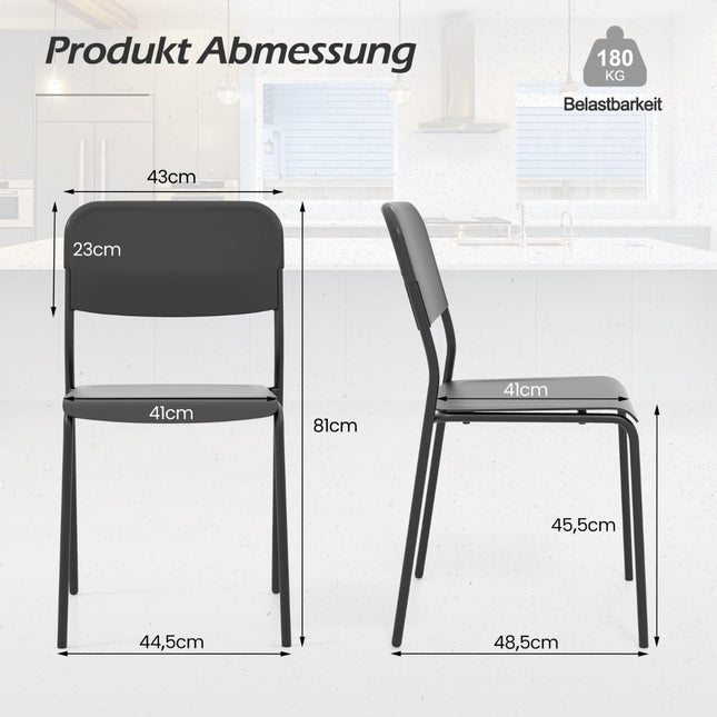 Set van 4 zwarte stapelbare eetkamerstoelen met metalen poten
