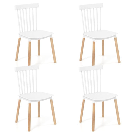 Set of 4 Dining Chairs with Spindle Backs &amp; Curved Seats Armless Chairs White