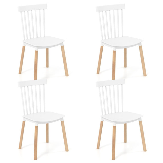Set of 4 Dining Chairs with Spindle Backs &amp; Curved Seats Armless Chairs White