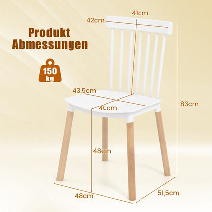 Set of 4 Dining Chairs with Spindle Backs &amp; Curved Seats Armless Chairs White