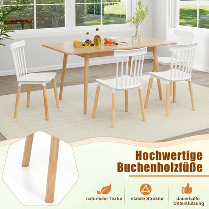 Set of 4 Dining Chairs with Spindle Backs &amp; Curved Seats Armless Chairs White