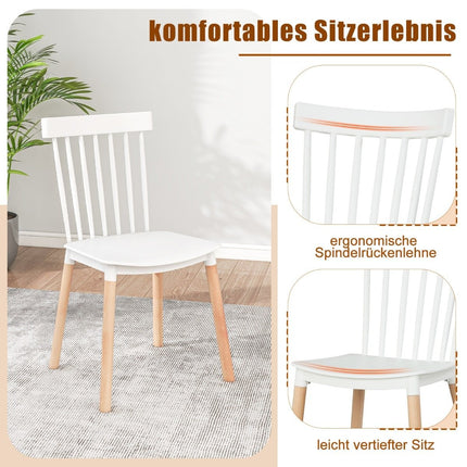 Set of 4 Dining Chairs with Spindle Backs &amp; Curved Seats Armless Chairs White
