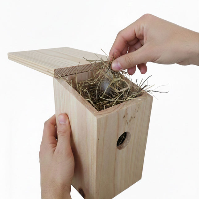 Set of 4 Fir Bird Nesting Boxes with Hinged Roof