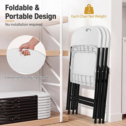 Set of 4 Foldable White Plastic Chairs with Ergonomic Backrest