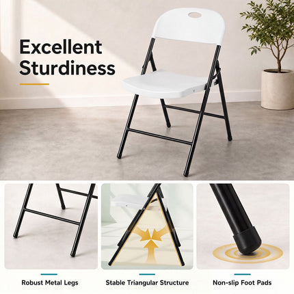 Set of 4 Foldable White Plastic Chairs with Ergonomic Backrest