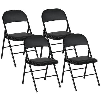 Folding chairs in artificial leather, padded, steel legs, black