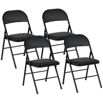 Folding chairs in artificial leather, padded, steel legs, black