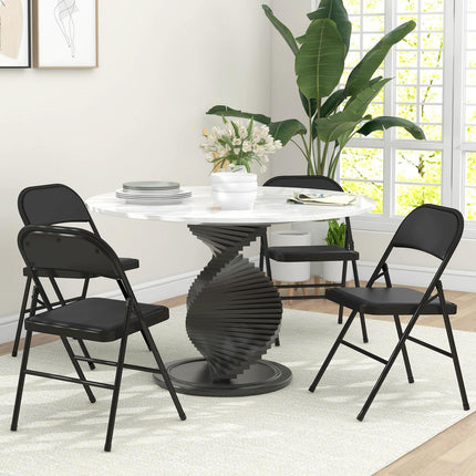 Folding chairs in artificial leather, padded, steel legs, black