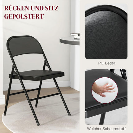 Folding chairs in artificial leather, padded, steel legs, black