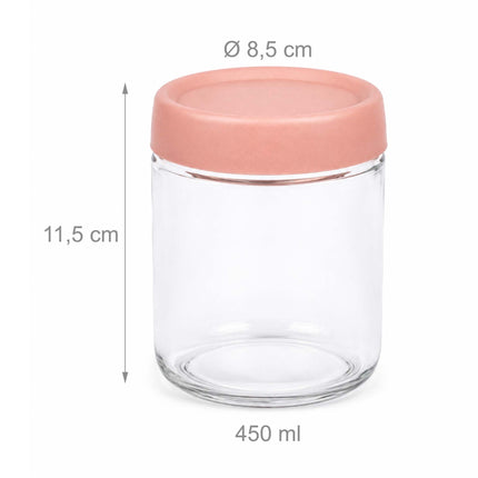 Set of 4 Glass Jam Jars, 450 ml, Pastel Lids