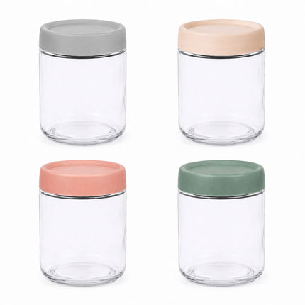 Set of 4 Glass Jam Jars, 450 ml, Pastel Lids
